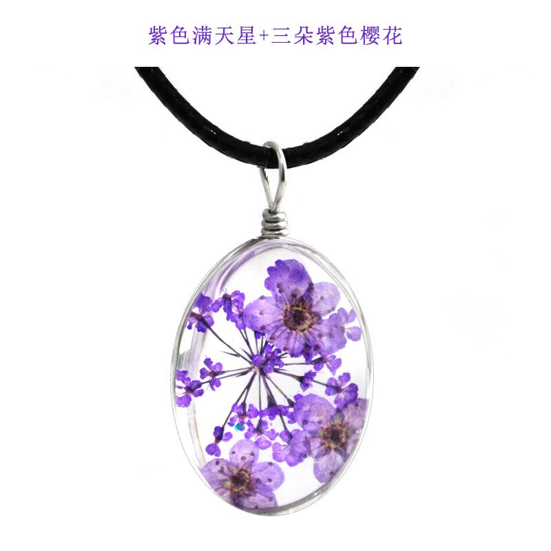 Classic Handmade Dried Flower Clover Jewelry Accessories Unisex Luck Transparent Glass Various Shapes Pendant Necklace: Pure Gold Color