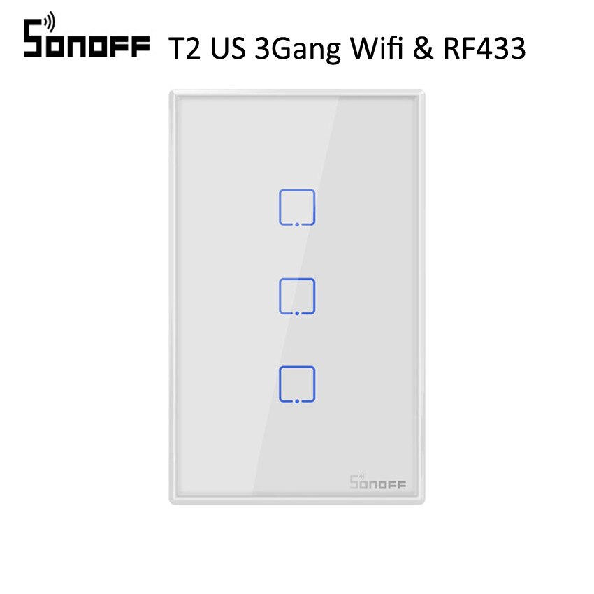 Sonoff T2 US Wifi applique murale interrupteur tactile 1 2 3 gang TX sans fil 433Mhz RF panneau de commutation télécommandé fonctionne avec Alexa Google: T2 US 3Gang