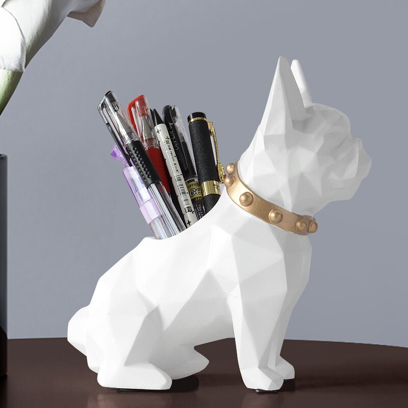 Nordic Bulldog Potlood Vaas Beeldje Home Decor Hond Dier Pen Houder Art Sculptuur Hars Ambachten Desktop Decoratie Kantoor WR7