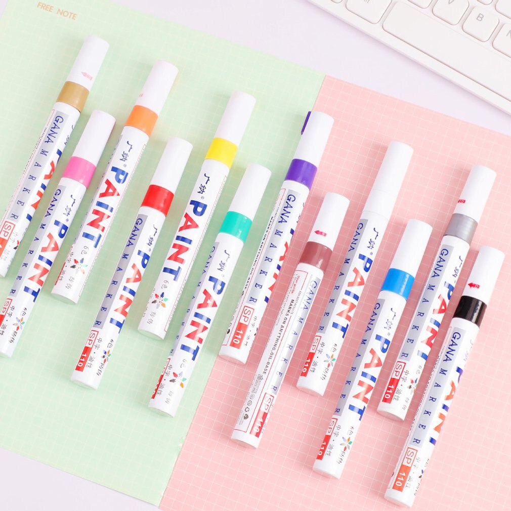 12 Kleuren Waterdicht Autobanden Loopvlak Cd Metalen Permanente Verf Marker Graffti Vette Marker Macador Caneta Stationery