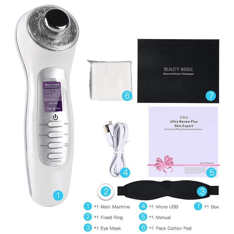 Ultrasonic 3MHz Galvanic Skin Care Machine LED Blue Red Light Photon Microcurrent Facial Lifting Skin Tightening Beauty Device