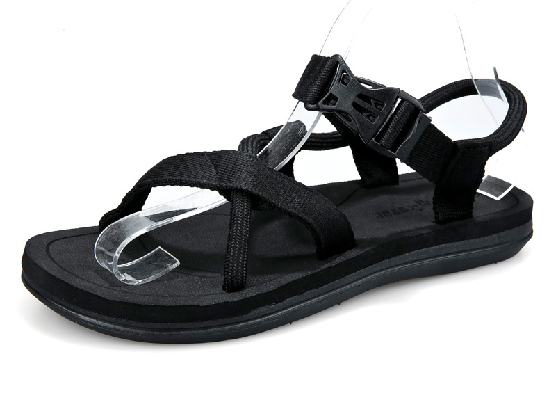 M-anxiu Summer Flat Antiskid Rubber Sole Beach Sandal Men Casual Ankle Buckle Strap Cross Tied Sandal: black / 42