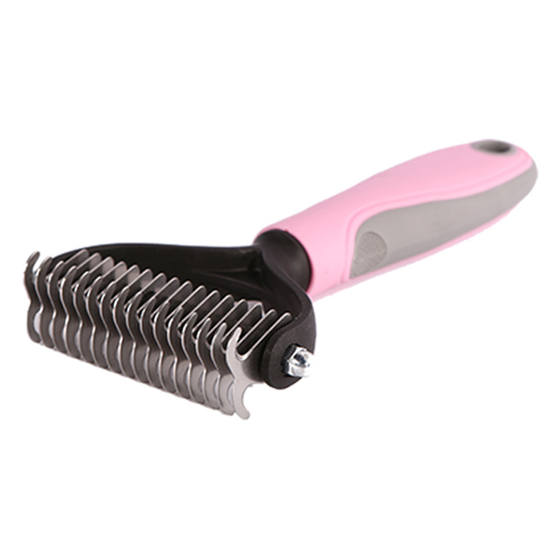 Removedor de pelo para mascotas, cepillo para quitar el pelo de perro con pelo cortador de nudos de acero inoxidable, cortador de doble cara, herramientas de aseo para gatos 66CY: Pink L