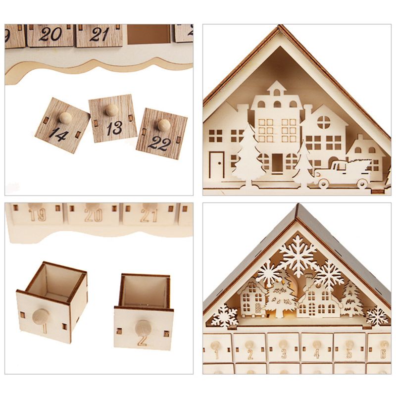 Julesnemand træ adventskalender nedtællingsindretning 24 skuffer m/ led lys 634e