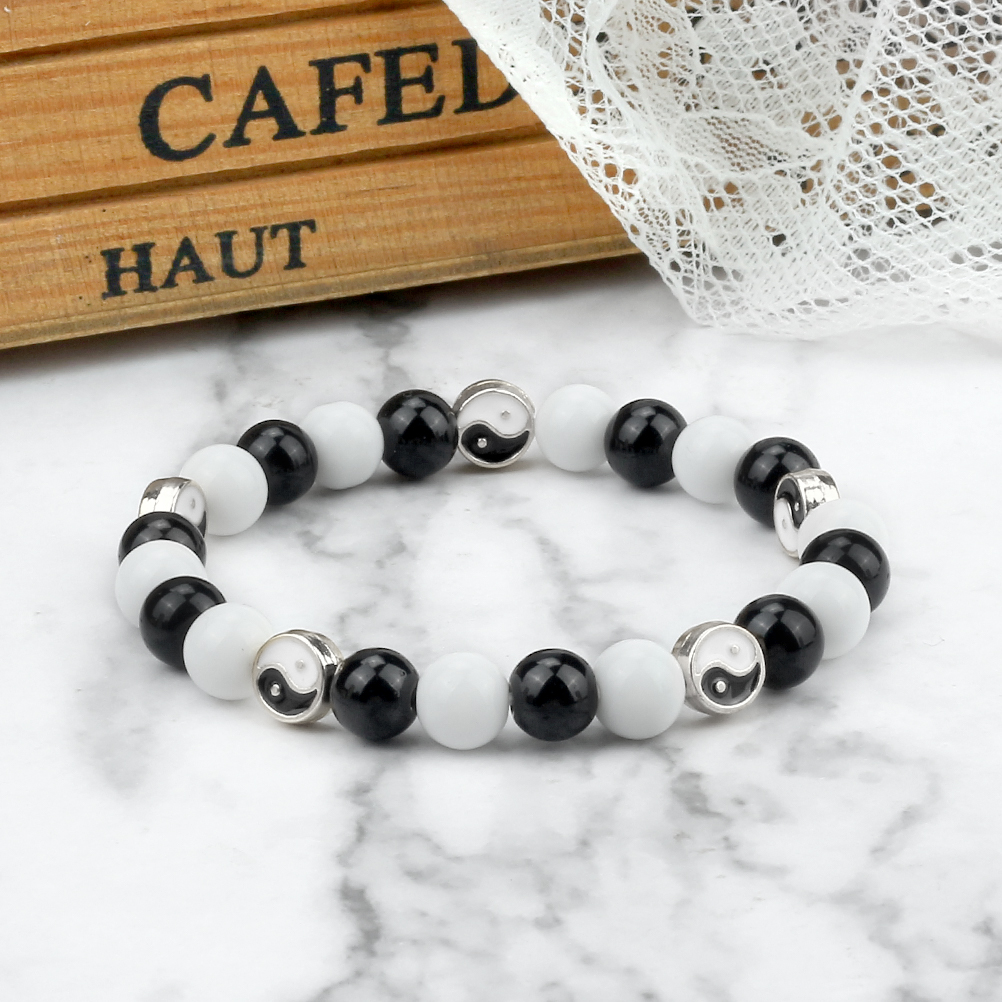 Mode Wit En Zwart Gemengd Kralen Armband Vrouwen Mannen Etnische Tai Chi Yin Yang Balans Yoga Armbanden Armbanden Paar Sieraden Cadeau