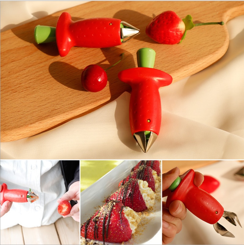 1Pcs Strawberry Huller Metal Tomato Stalks Plastic Fruit Leaf Knife Stem Remover Gadget Strawberry Hullers Kitchen Tool Freeship