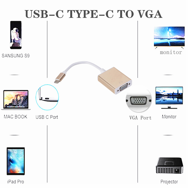 Type-C Male Naar Vga Vrouwelijke Adapter Converter Kabel Type C Naar Vrouwelijke Vga Adapter Kabel Usb C Usb 3.1 Naar Vga Converter Voor Macbook