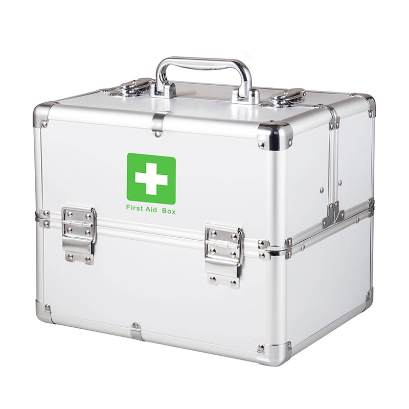 Large Space Lockable First Aid Box Security Lock Medicine Storage with Portable Handle 3 Tier Silver