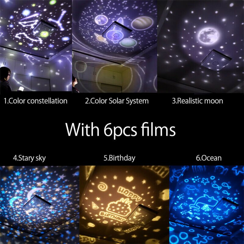 Star Projector Night Light for Kids Starry Sky Ocean Projection Night Light 6 Colors Light for Children Kids Bedroom Party Birth