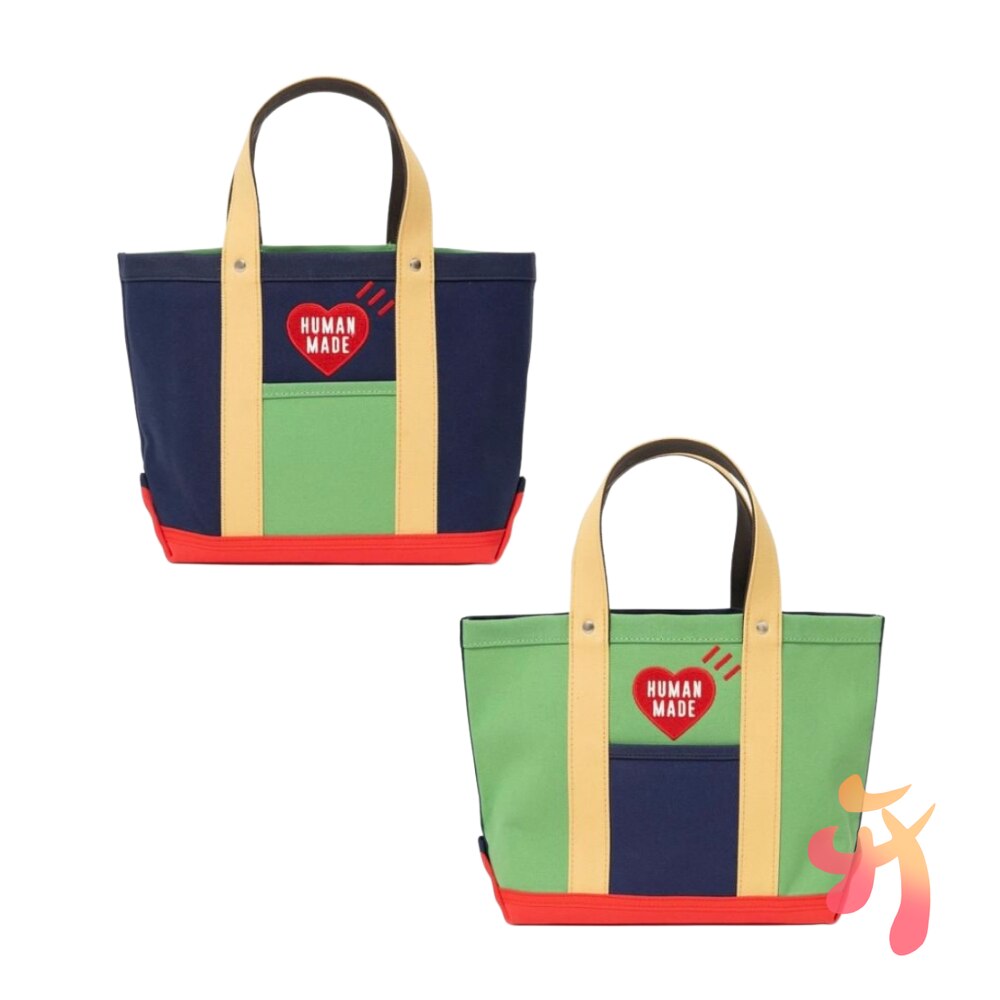 Menselijk Gemaakt Canvas Tas Geborduurd Hart Colorblock Grote Capaciteit Unisex Zak Human Made Tote Handtas