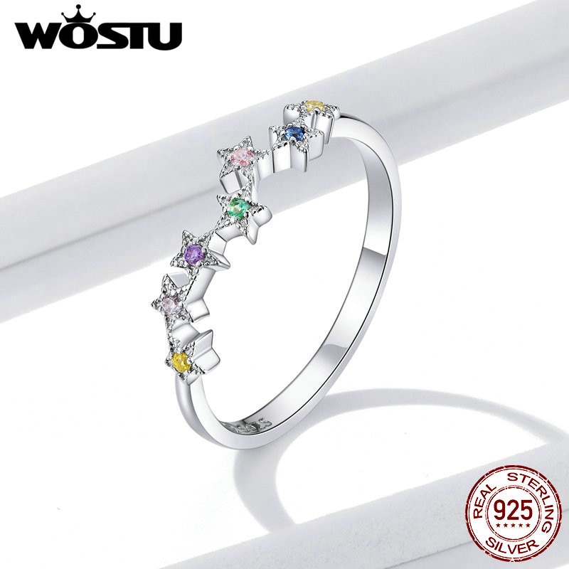 925 Sterling Silber Ringe WOSTU Neue Stapelbar Bunte Sterne kubisch Zirkon Frauen Finger Ring für Frauen Schmuck FNR133