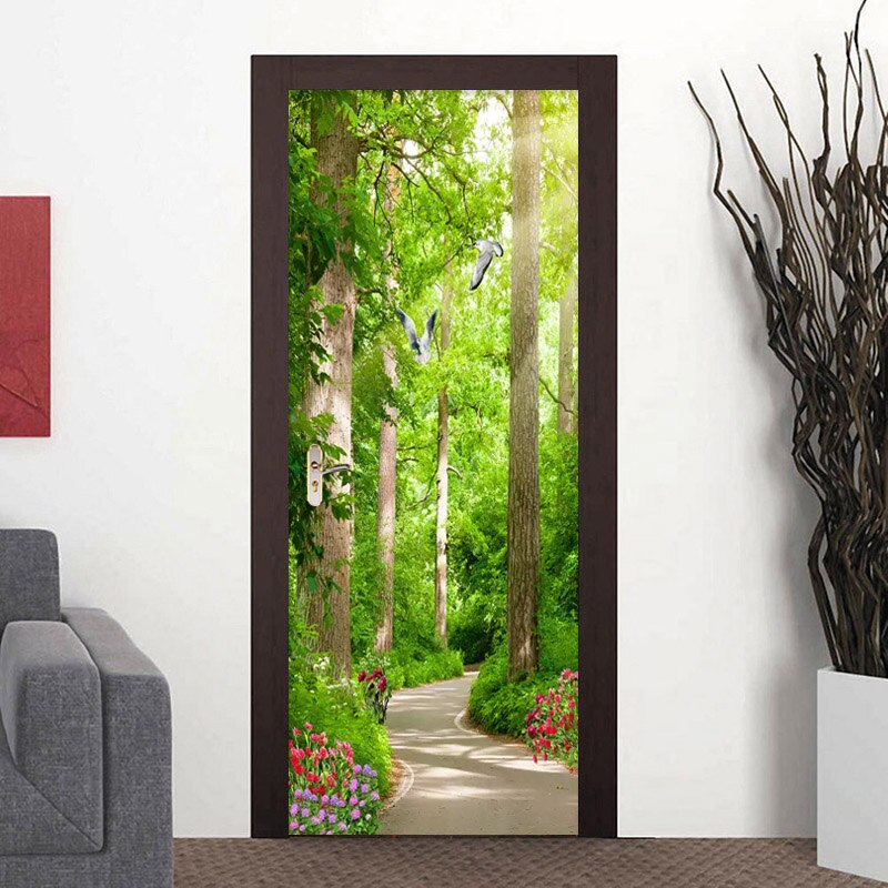 3D Muur Deur Sticker Groen Bos Path Landschap Behang Woonkamer Slaapkamer Home Decor Plakken PVC Zelfklevende 3D deur Decal