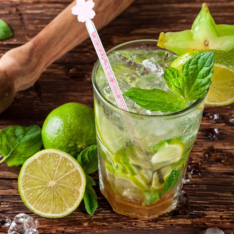 Round Top Stir Stick Shiny Glass Stick Sakura Shaped Stirrer Glass Stir Rods for Stirring Home Bar Juice