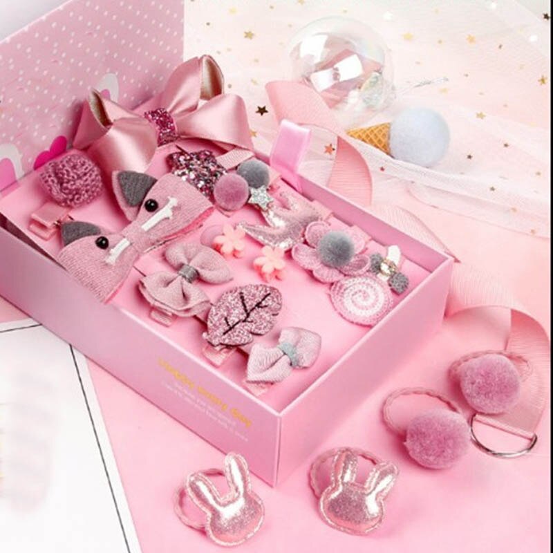18pcs Children Hair Clip Girl Headwear Boxed Hairpin Hair Rope Accessories Hair Ring Circle Kid Lovely Rubber Band