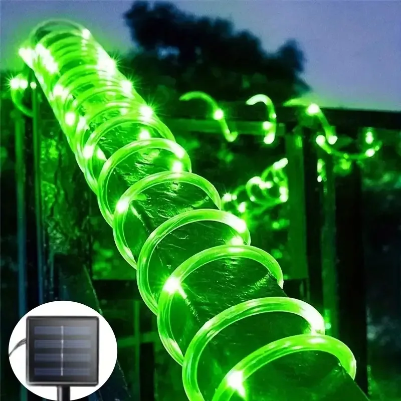 Luces de cuerda solares para exteriores, guirnaldas de luces LED de tubo transparente para , piscina, patio, valla de árbol, jardín, porche, Camping, calle: Rojo / O