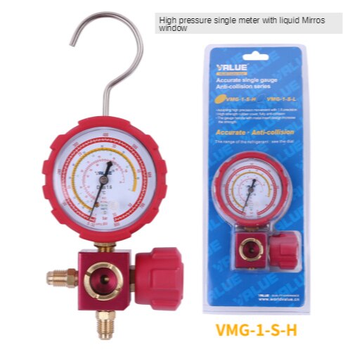 VALUE VMG-1 High and Low Pressure Single Meter Valve Refrigerant Pressure Gauge Refrigerant Fluoride Meter hvac tools: Orange