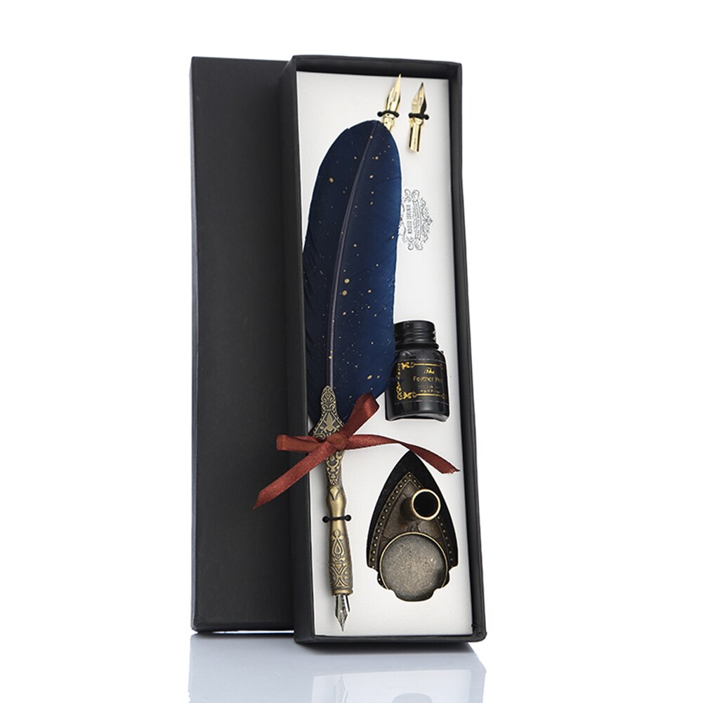Calligrap anglais plume stylo ensemble Vintage publicité encre stylo Dip eau métal stylo plume ensemble anniversaire boîte 2/5 plumes: 	Blue