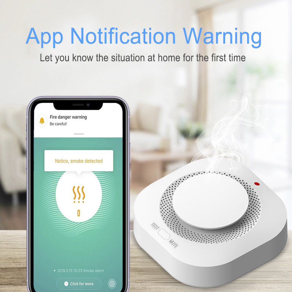 WiFi Fire Protection Smoke Sensor Alarm Detector Smart Life app and Tuya Smart app Control work with Alexa and Google assistant