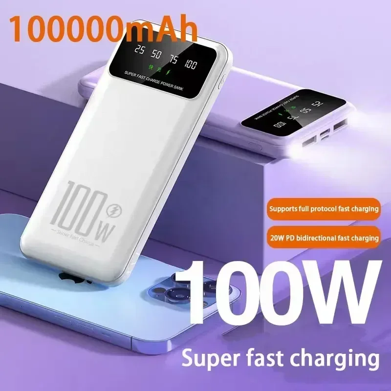 100000 mah powerbank med 100w superhurtig opladning, bærbar ekstern batterioplader