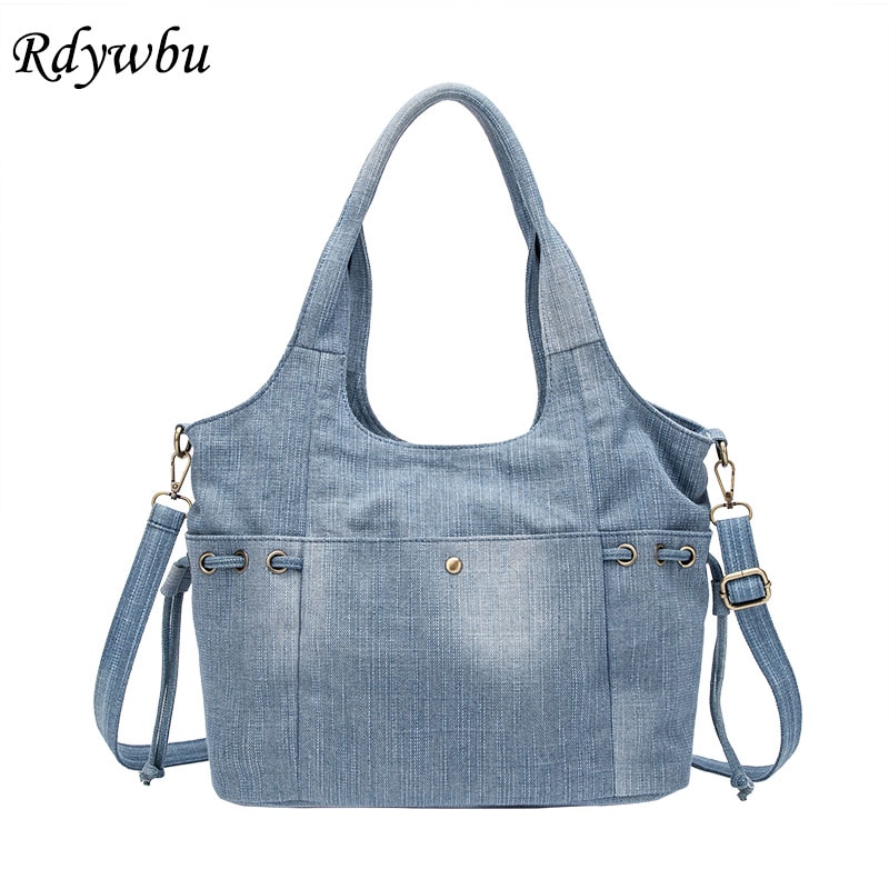 Rdywbu femmes Denim sac à bandoulière nouvelle jean voyage sac à bandoulière grand fourre-tout sac à main Mochila Bolsa B725