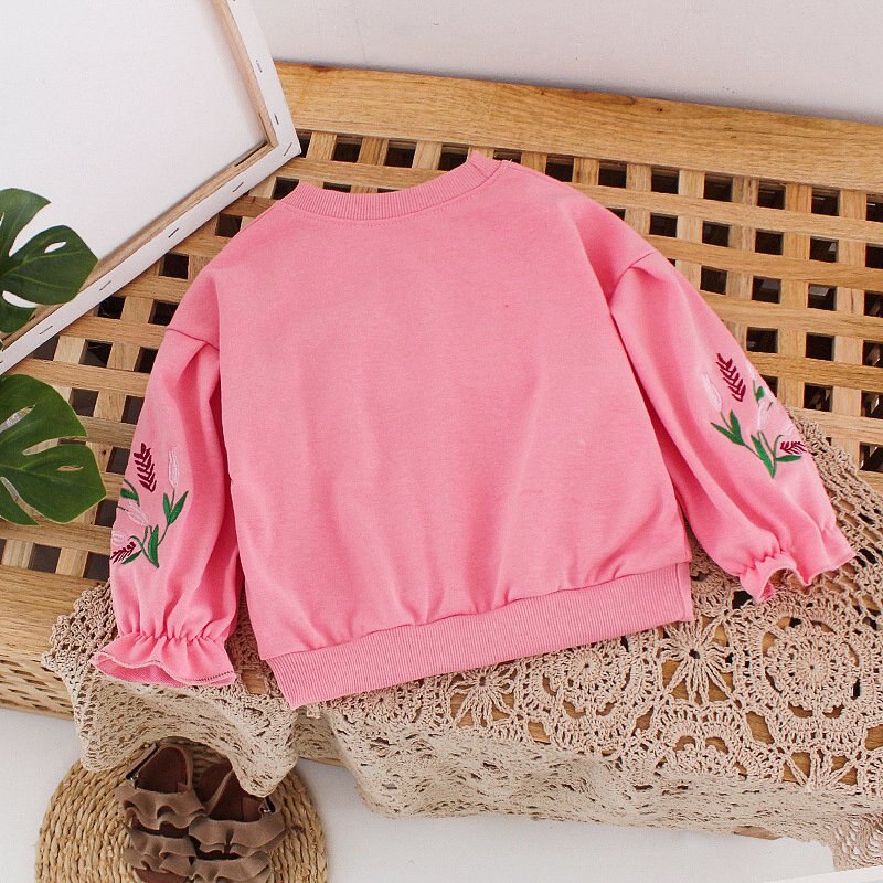 Spring Girls T-shirt Baby Infants Kids Clothes Princess Bow Embroidery Long Sleeve Pullover Basic T-shirts Tee Tops S10451