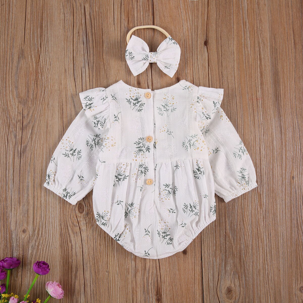 FOCUSNORM 0-24M infantile Del bambino Dei Ragazzi Delle Ragazze corpo E Tutine fascia 2pz Manica Lunga Increspature Fiori Stampa Tute E Tute Da Palestra