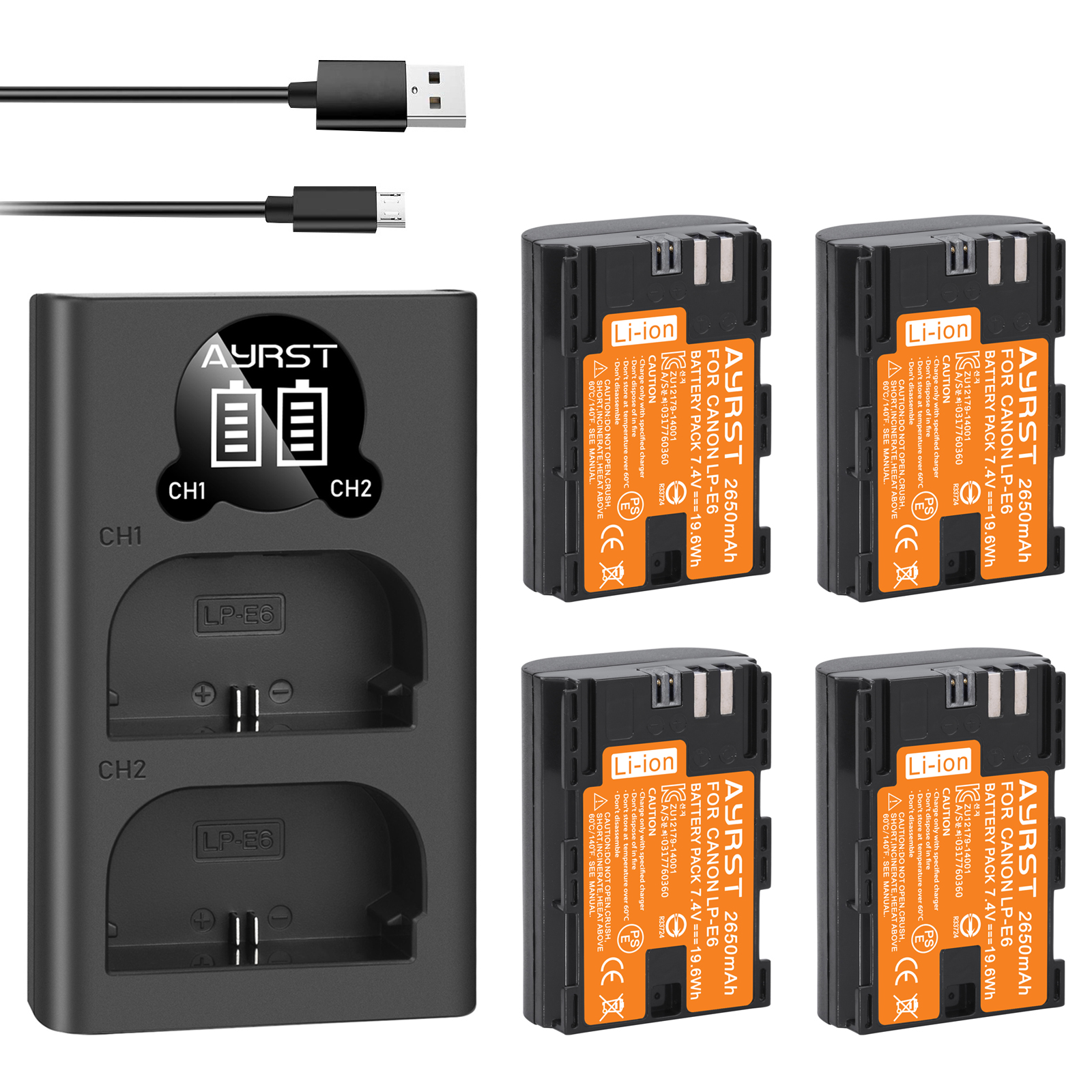 Batterie 2650mAh LP E6 LPE6 LP-E6 E6N + double chargeur LED pour appareil photo Canon EOS 5DS R 5D Mark II 5D Mark III 6D 7D 70D 80D: 4 Battery 1 Charger