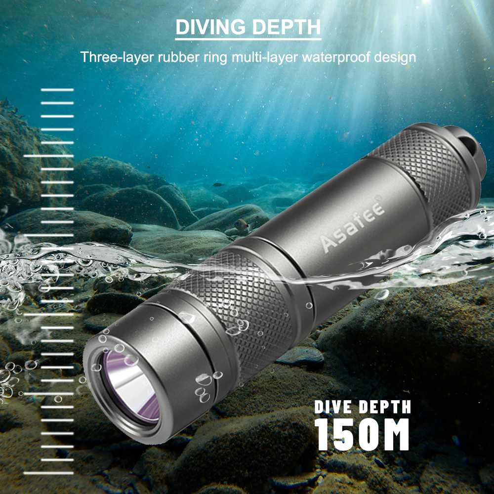 Asafee  af11 xpg led lille dykkerlommelygte vandtæt ipx 8 dykkerlampe scuba backup dykkerlommelygte