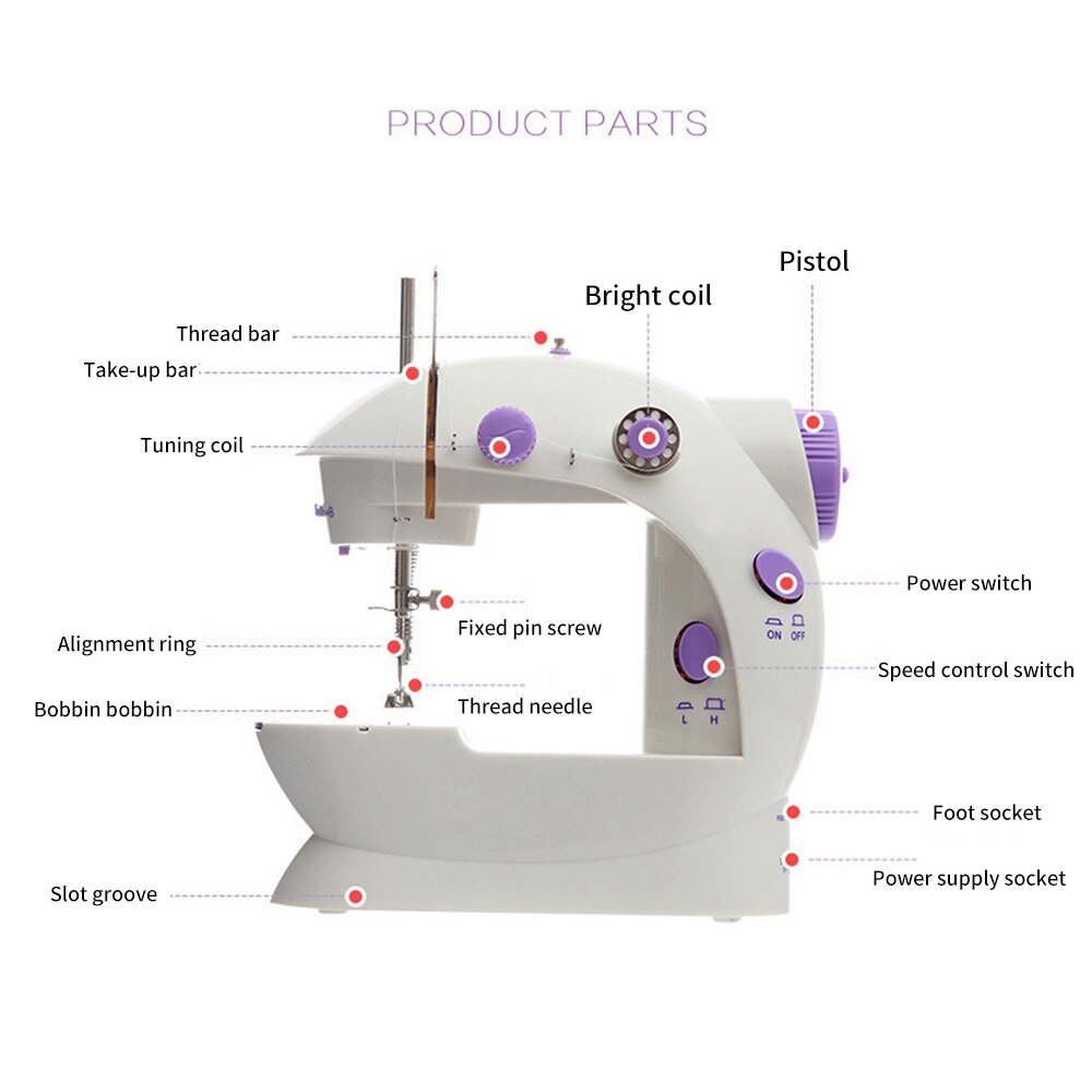 Household Mini Sewing Machine Portable Multifunction Night Light Hand Table Two Thread Foot Pedal Electric Sewing Machine Kits