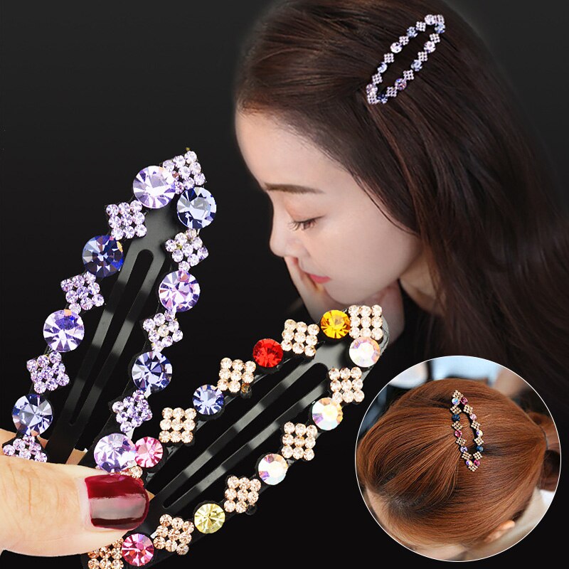 Moda kobiety błyszczący kryształ górski spinki Barrettes dziewczyna śliczne geometryczne spinki do włosów koraliki Hairgrip akcesoria do włosów
