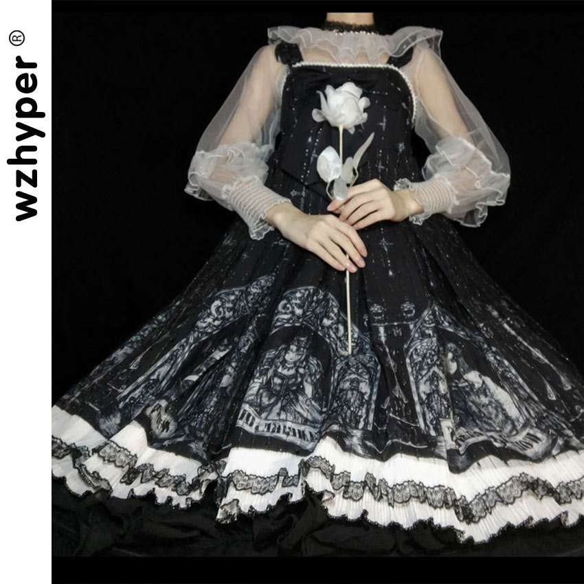 Zwarte Gothic Jsk Lolita Jurk Zachte Sisiter Victoriaanse Middeleeuwse Kanten Jurk Vrouwen Prinses Jurk Halloween Kostuum Voor Meisje