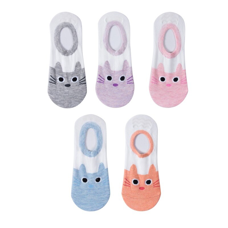 5 Pairs Lot Cotton Women Socks Female Casual Boat 3D Pack Cartoon Harajuku Cat Cute Heart Invisiable Funny Girl Ankle Sock Set: type 10