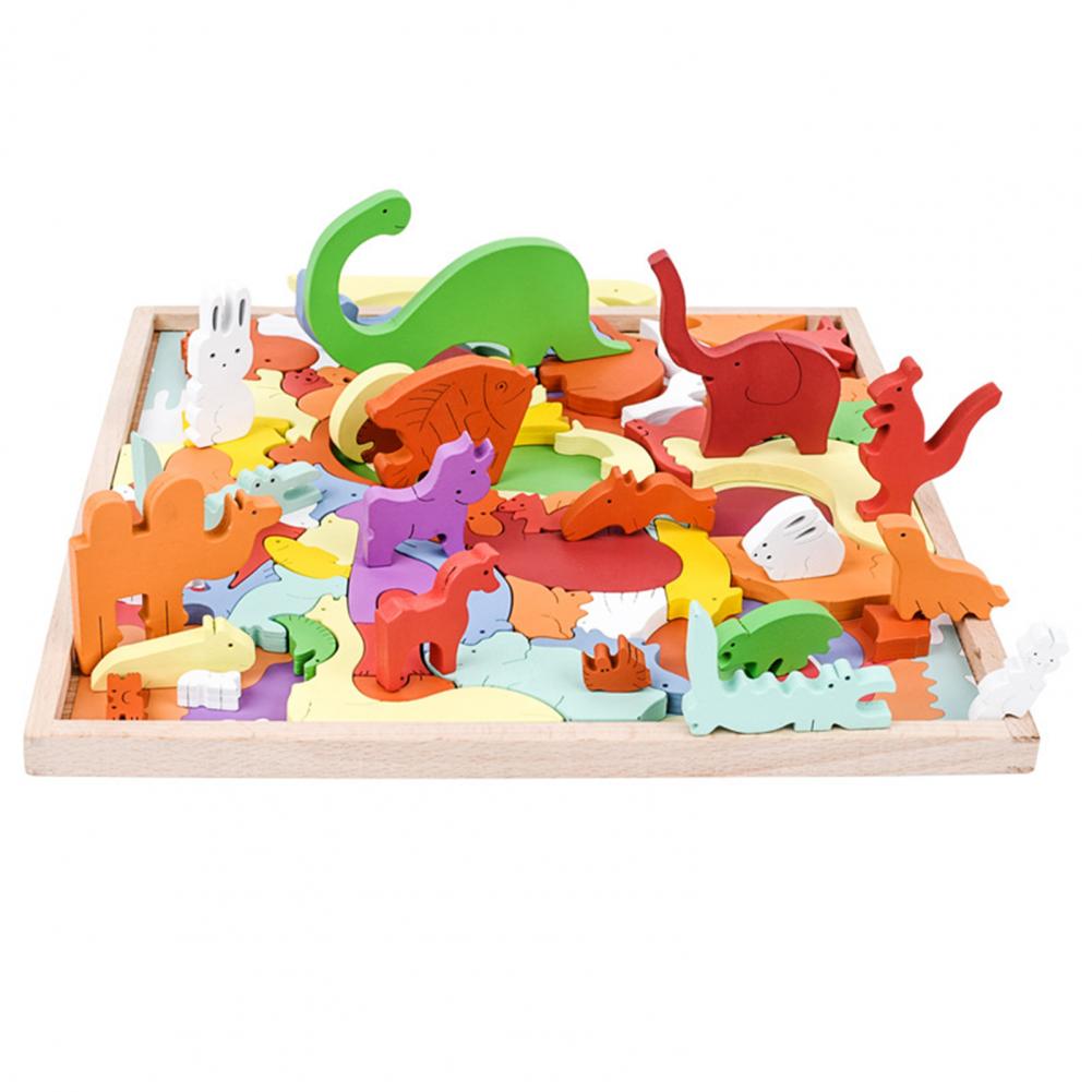 Handmade Parent-child Interactive Wooden Colorful Animal Shape Assembly Puzzle for Kids