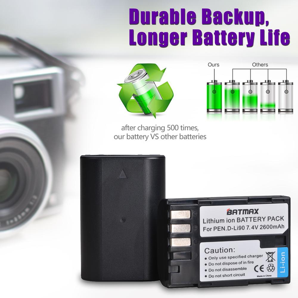 Batmax D-LI90 DLI90 D Li90 batería + LED Dual cargador con el tipo C PortFor PENTAX K-7 K-7D K-5 K-5 II 645D K01 K-3 K-3 II 645Z L15