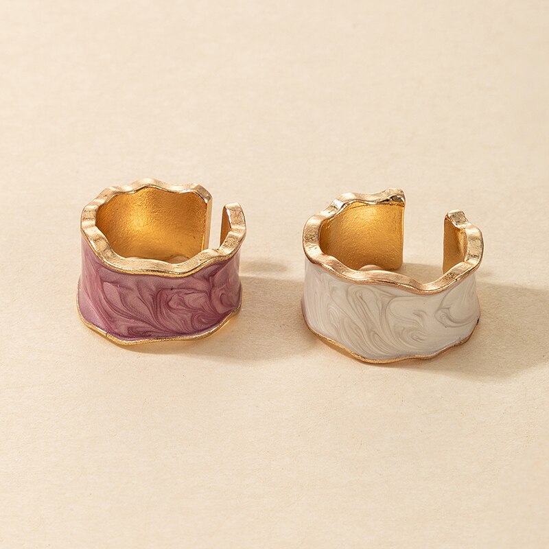 Docona Neue charmant Bunte Tropft Öl Offenen Kunckle Ring einstellen für Frauen eins Einfache Wasser Welligkeit Ringe Partei Schmuck 17540