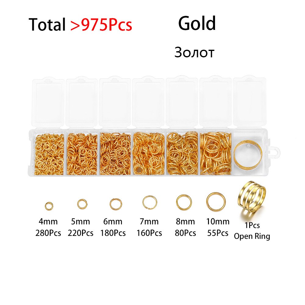 975 Pz/set 4 5 6 7 8 millimetri Anello di Salto Aperto Anello Aperto Connettori FAI DA TE Per La Collana Della Catena Monili Che Fanno set di Trovare Accessori kit: Gold