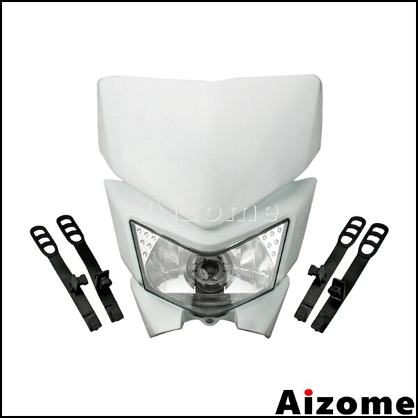 Universele Enduro Motocross Koplamp 12V 35W Dual Sport Motorcycle Wit Kuipje Voor Crossmotor Klx Kx Klr kl Moto: WHITE