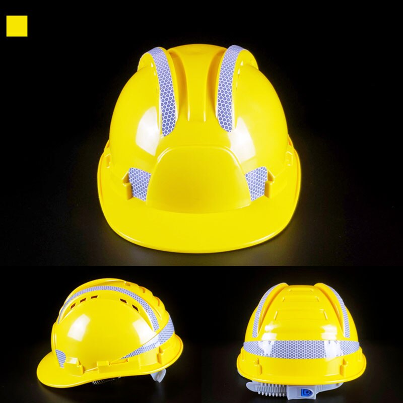 Hård hat med reflekterende tape udendørs arbejdssikkerhedshjelm åndbar konstruktionshætte med høj styrke hovedbeskyttelse: Gul