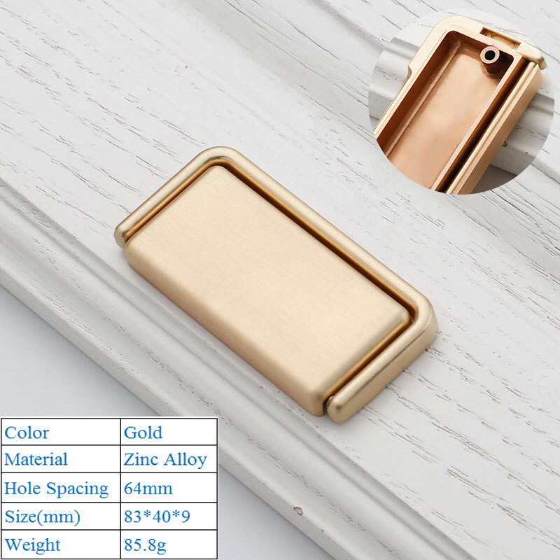Modern Simple Drawer Wardrobe Door Handle Simple European Concealed Cabinet Door Handle Furniture Hardware Drawer Flush Knobs: Gold 6287-64mm