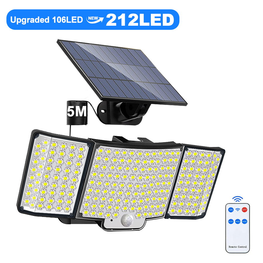 106 LED lumières d'inondation solaires extérieur télécommandé capteur de mouvement lumière de sécurité solaire alimenté du crépuscule à l'aube appliques murales Garage: orange / 6-10W
