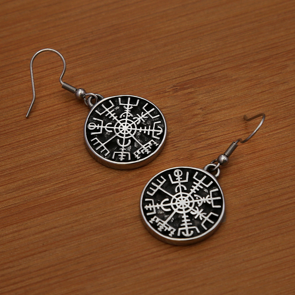 Boucles d'oreilles boussole Rune Viking Vintage simples pour femmes et filles, en acier inoxydable 316L, amulette nordique à la , bijoux ,
