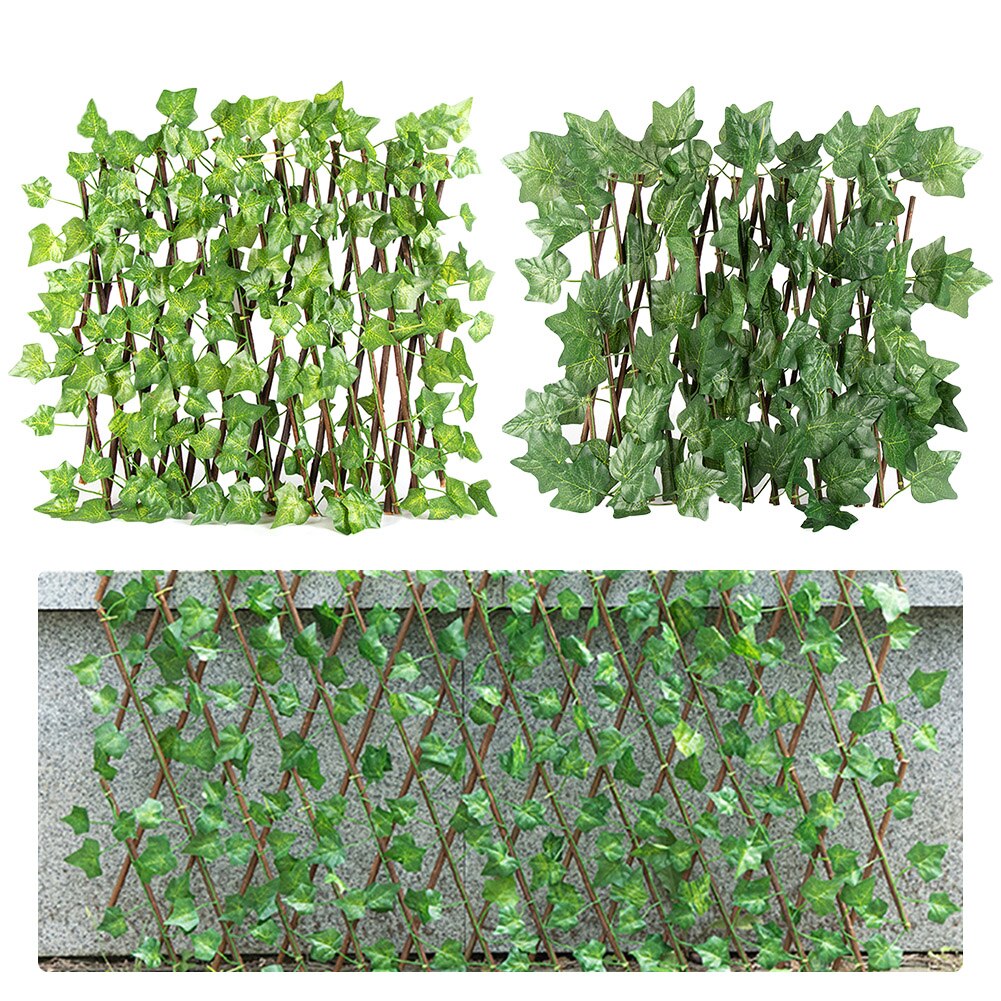 Retractable Artificial Garden Fence Expandable Faux Ivy Privacy Fence Wood Vines Climbing Frame Gardening Plant Home Decorations
