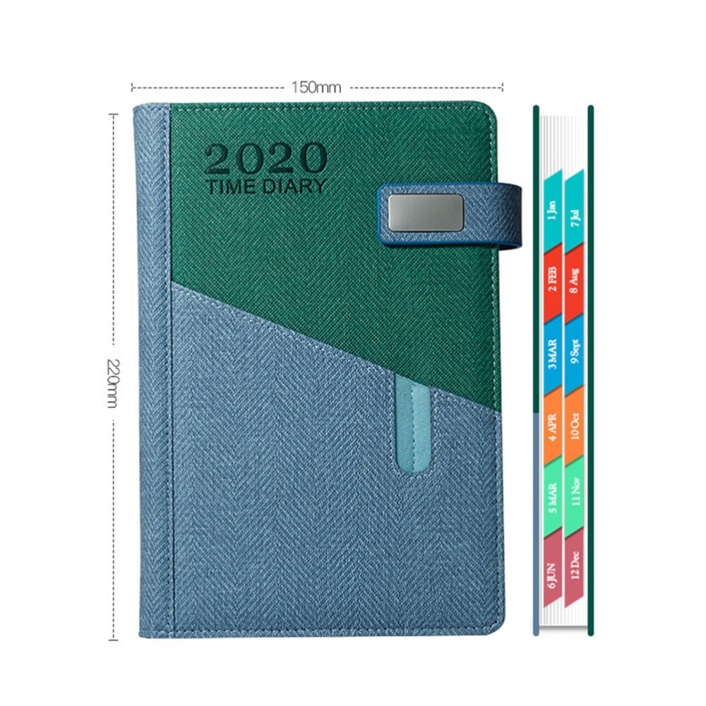 365 Days Month Schedule Notebook Imitation Leather A5 Planner Diary Stationery for Man Woman Student (Dark Green)