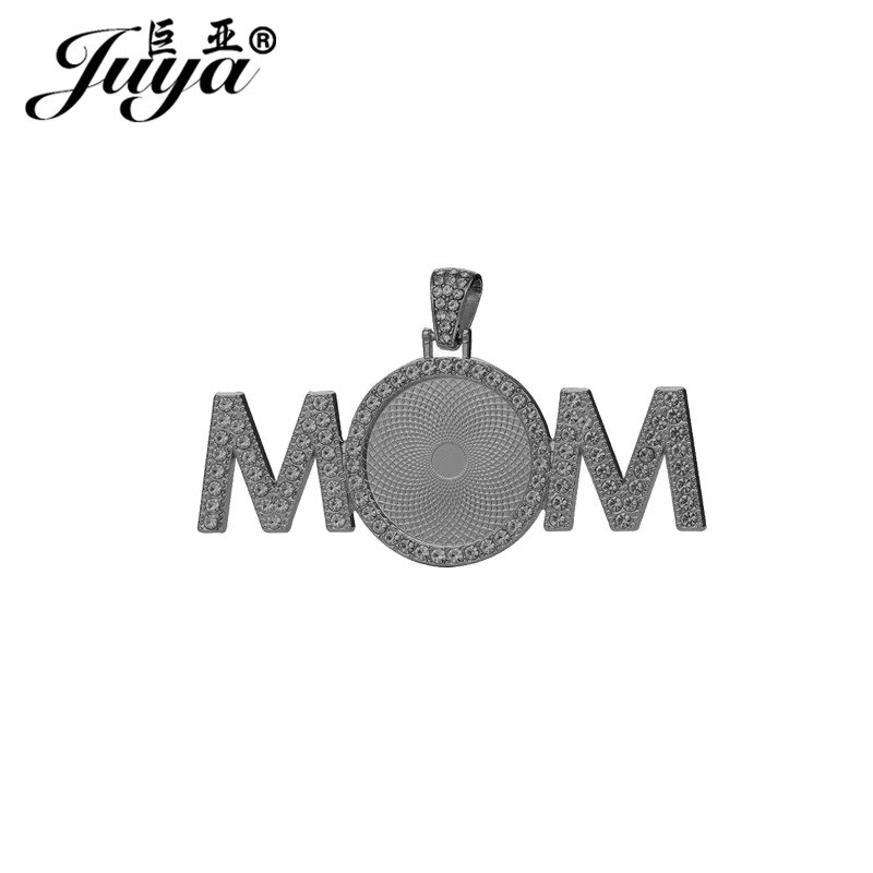 30PCS &quot;MOM&quot; Pendant Base Diamond Rhinestone Bezel 25mm Circle Blank Tray Charms For DIY Jewelry Making Accessories Women: Gun black