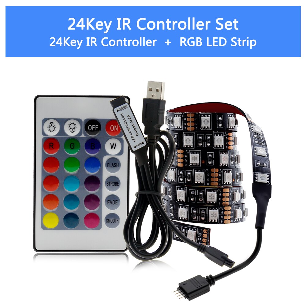 USB LED Strip 5050 RGB Changeable LED TV Background Lighting 50CM 1M 2M 3M 4M 5M DIY Flexible LED Light.: 24Key Controller Set / 1m