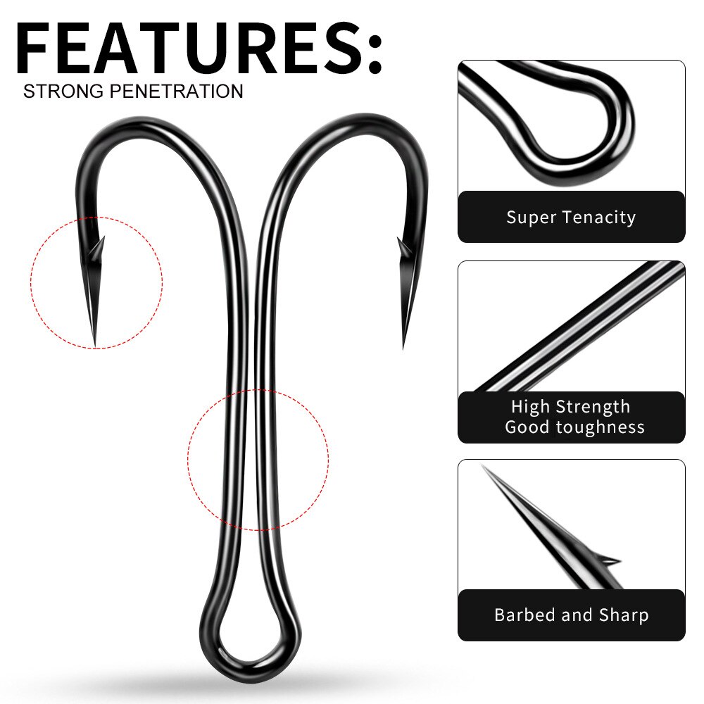 50pcs Long Shank Double Hook Weedless Fishing hook Fly Tying Duple Hook for Jig Bass Fish Hook fishing tackle For Soft Lure