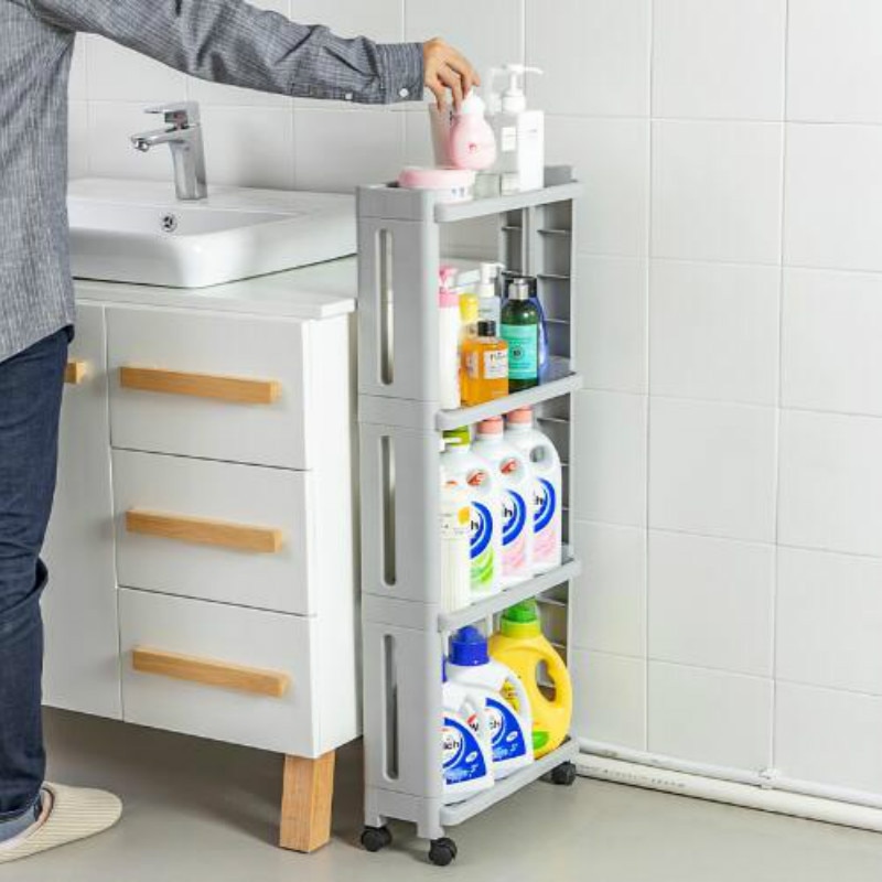 Varerne til køkkenopbevaringsstativ køleskab sidehylde plasthylder til badeværelseshylder pladsbesparende badeværelseshyldehjul 2/3/4 lå