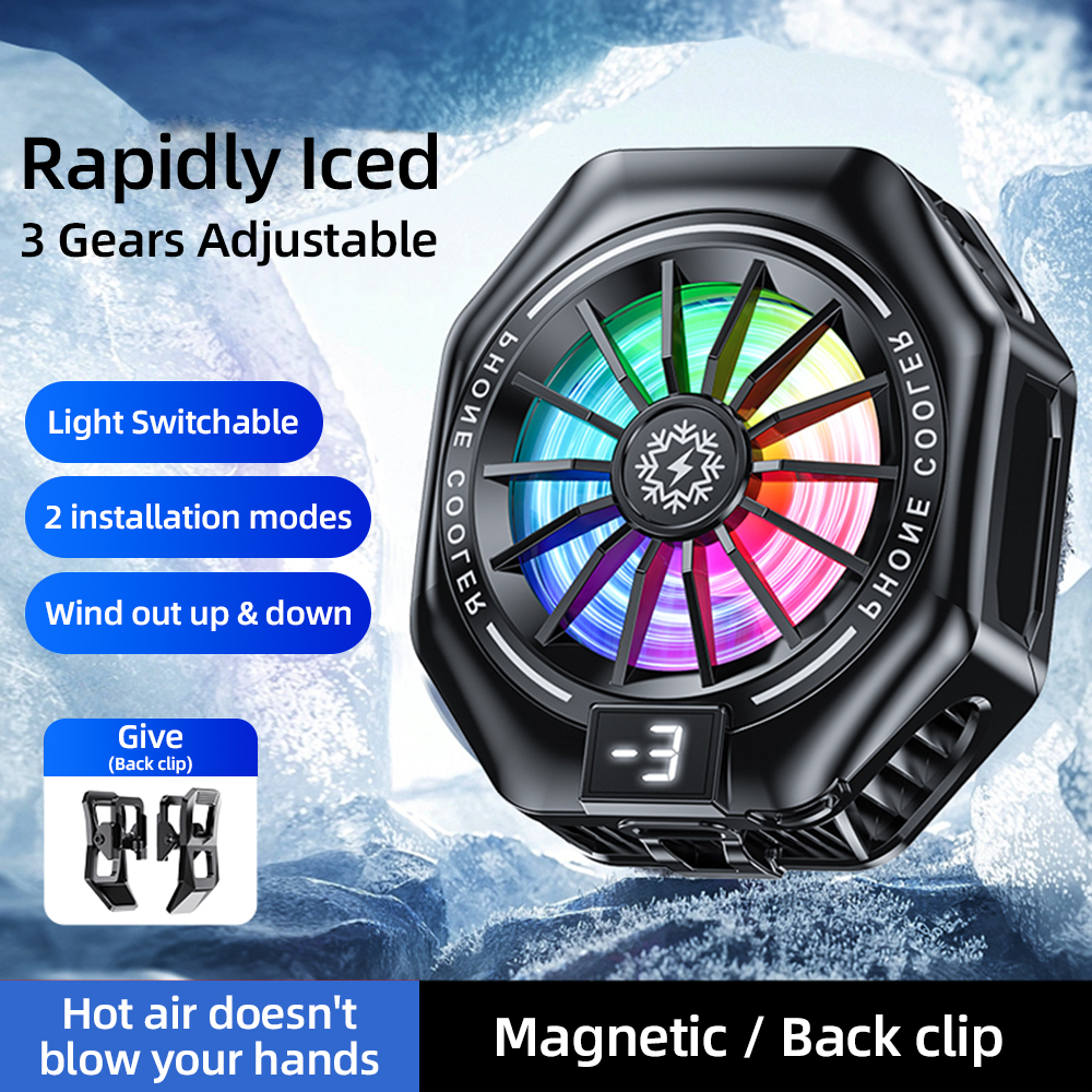 X155 Phone Cooler Ultra Thin Cooling Fan 2 In 1 Magnetic Back Clip Semiconductor Radiator for Gaming iPhone Sumsung RGB: Blue