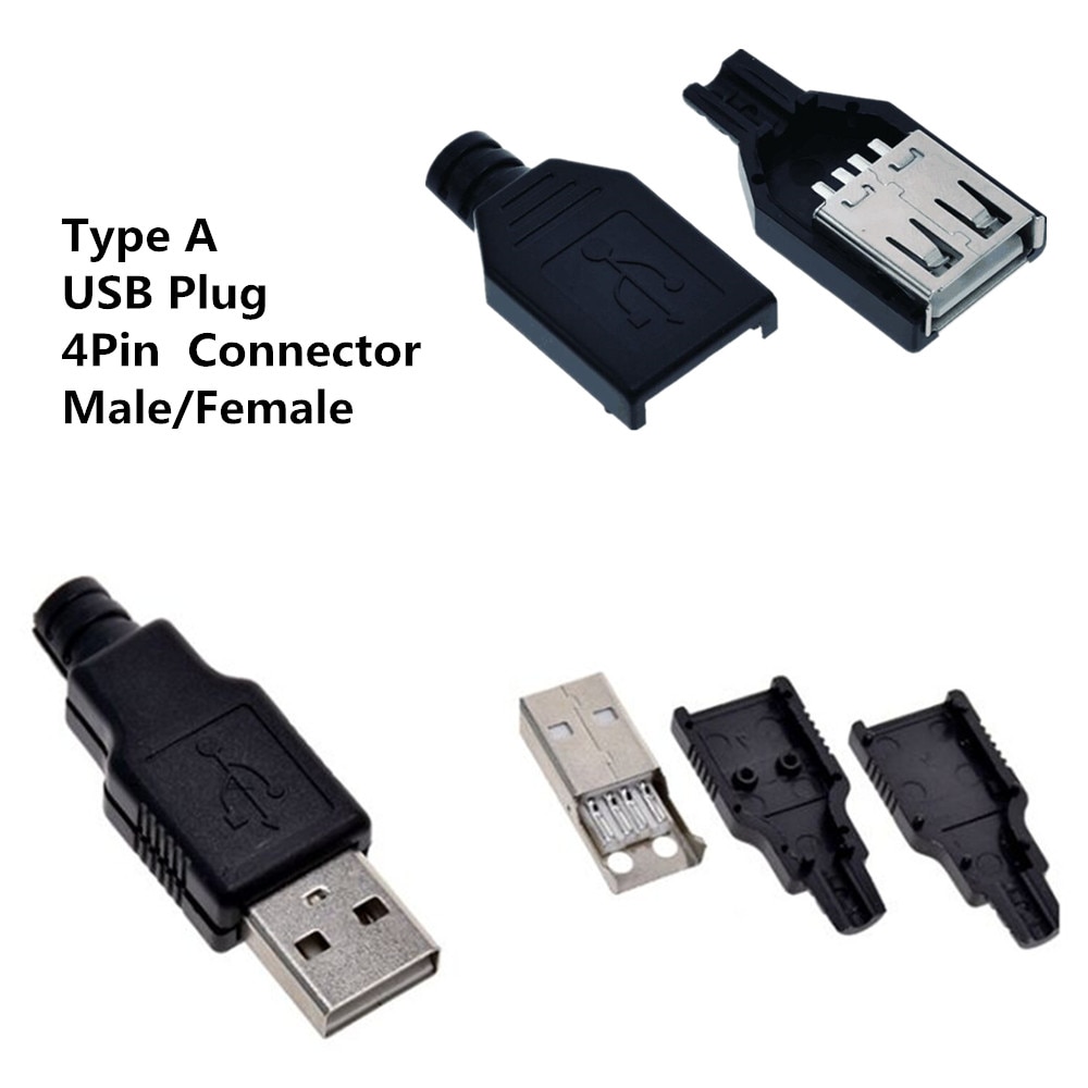 5 stuks USB 2.0 Type A Man Vrouw USB 4 Pin Plug Socket Connector Met Zwarte Plastic Cover Type- EEN DIY Kits