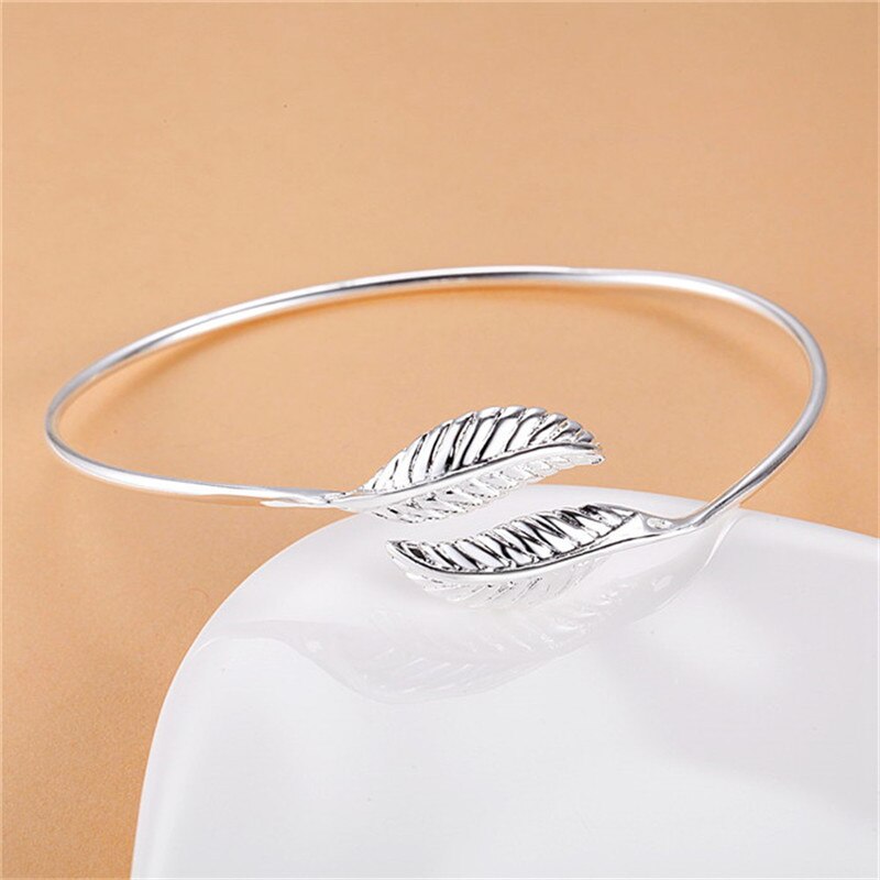 Reinem Silber 925 Armreif Armbänder für Frauen Doppel Blatt Handgelenk Manschette Armreifen Armband Pulseira Femme Hochzeit Braut Schmuck